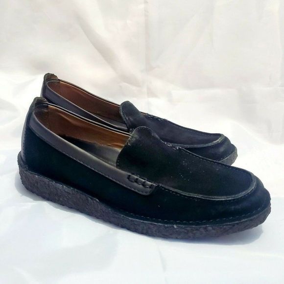 Lands’ End Black Suede‎ Leather Loafers Crepe Sole Made in Brazil Size 9 Women - Picture 1 of 7